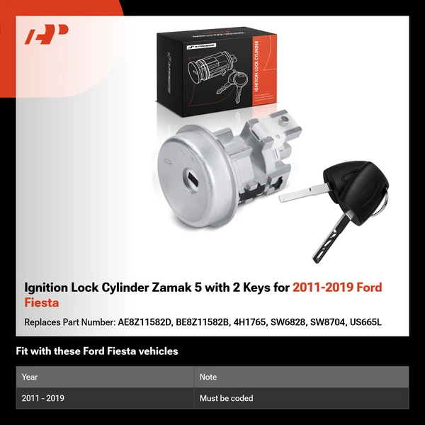 Ignition Lock Cylinder Zamak 5 with 2 Keys for 2011-2019 Ford Fiesta