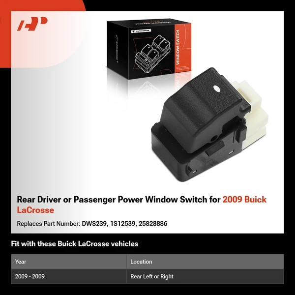 Rear Driver or Passenger Power Window Switch for 2009 Buick LaCrosse