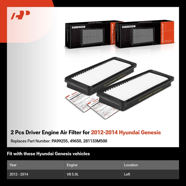 2 Pcs Driver Engine Air Filter for 2012-2014 Hyundai Genesis