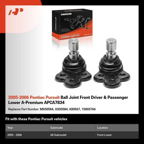 2005-2006 Pontiac Pursuit Ball Joint Front Driver & Passenger Lower A-Premium APCA7834