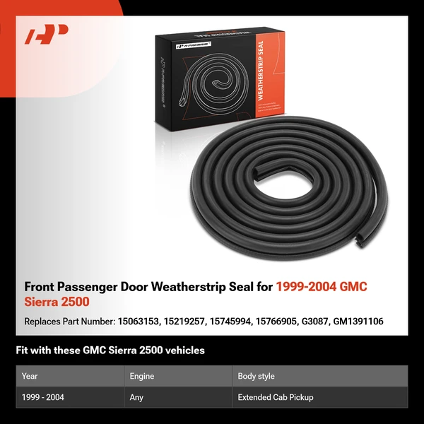 Front Passenger Door Weatherstrip Seal for 1999-2004 GMC Sierra 2500