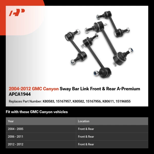 2004-2012 GMC Canyon Sway Bar Link Front & Rear A-Premium APCA1944