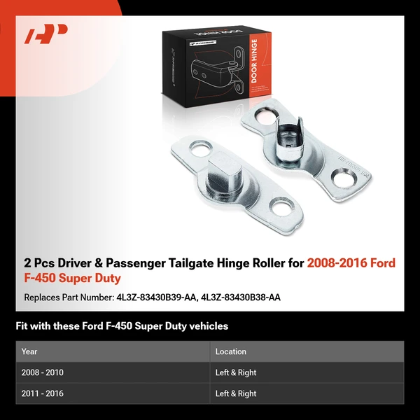 2 Pcs Driver & Passenger Tailgate Hinge Roller for 2008-2016 Ford F-450 Super Duty