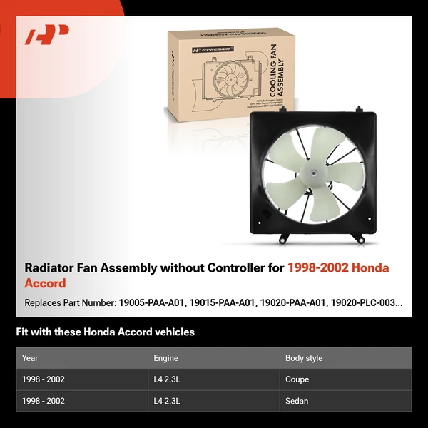 Radiator Fan Assembly without Controller for 1998-2002 Honda Accord