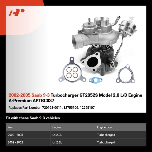 2002-2005 Saab 9-3 Turbocharger GT2052S Model 2.0 L/D Engine A-Premium APTBC037