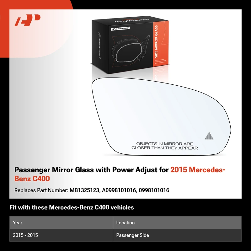Passenger Mirror Glass with Power Adjust for 2015 Mercedes-Benz C400
