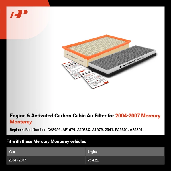 Engine & Activated Carbon Cabin Air Filter for 2004-2007 Mercury Monterey