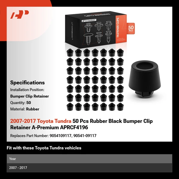 2007-2017 Toyota Tundra 50 Pcs Rubber Black Bumper Clip Retainer A-Premium APRCF4196
