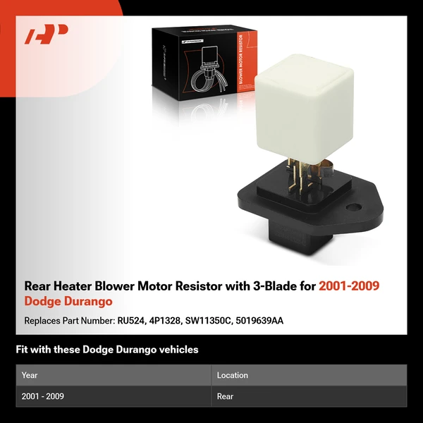 Rear Heater Blower Motor Resistor with 3-Blade for 2001-2009 Dodge Durango