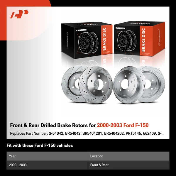 Front & Rear Drilled Brake Rotors for 2000-2003 Ford F-150