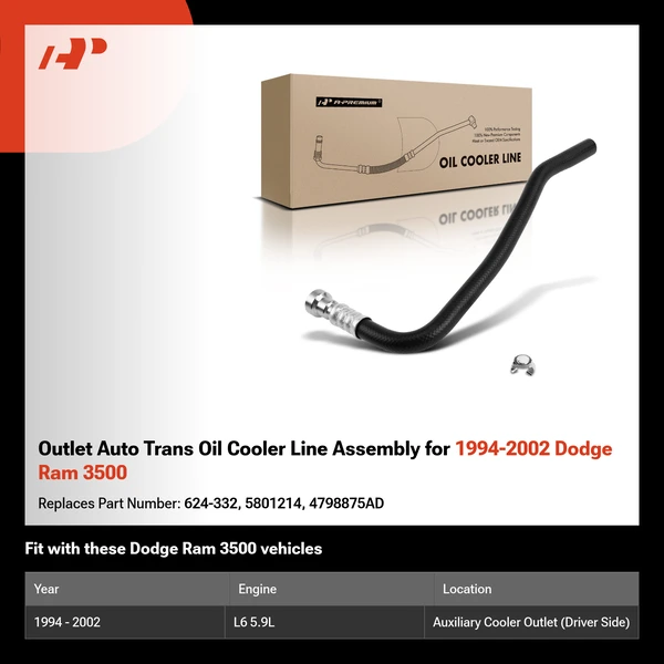 Outlet Auto Trans Oil Cooler Line Assembly for 1994-2002 Dodge Ram 3500