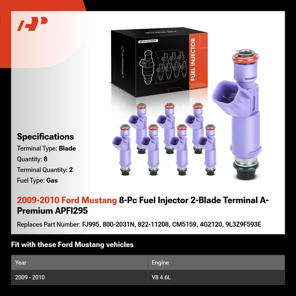 2009-2010 Ford Mustang 8-Pc Fuel Injector 2-Blade Terminal A-Premium APFI295