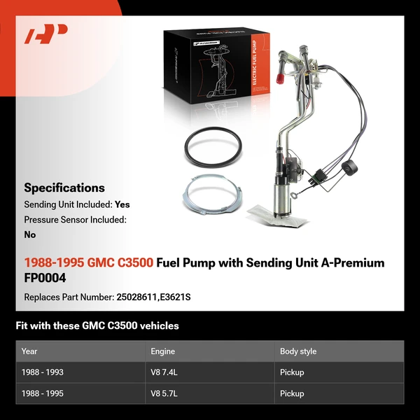 1988-1995 GMC C3500 Fuel Pump with Sending Unit A-Premium FP0004