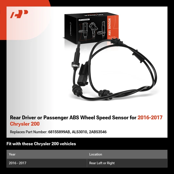 Rear Driver or Passenger ABS Wheel Speed Sensor for 2016-2017 Chrysler 200