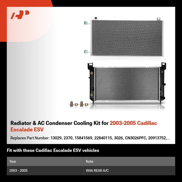 Radiator & AC Condenser Cooling Kit for 2003-2005 Cadillac Escalade ESV
