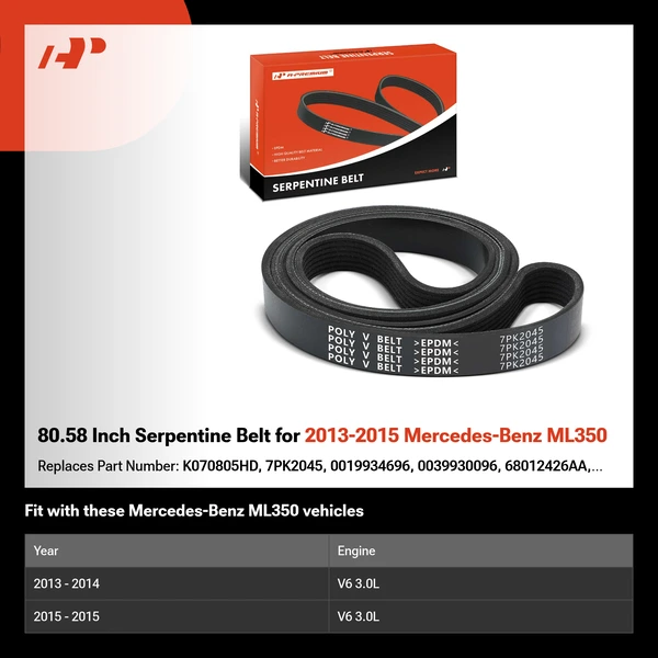 80.58 Inch Serpentine Belt for 2013-2015 Mercedes-Benz ML350