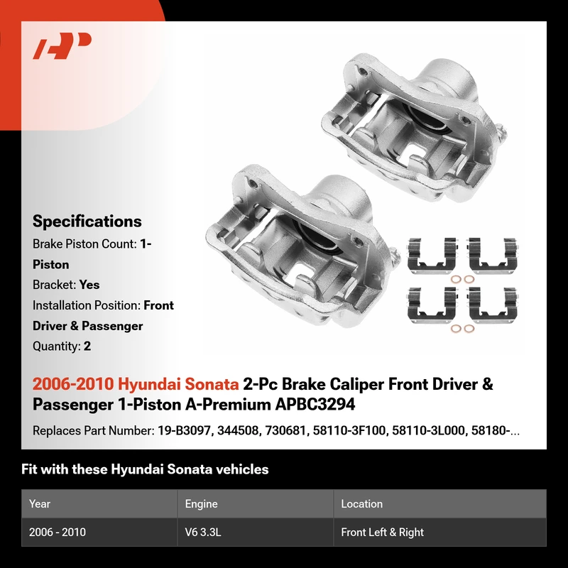 2006-2010 Hyundai Sonata 2-Pc Brake Caliper Front Driver & Passenger 1-Piston A-Premium APBC3294