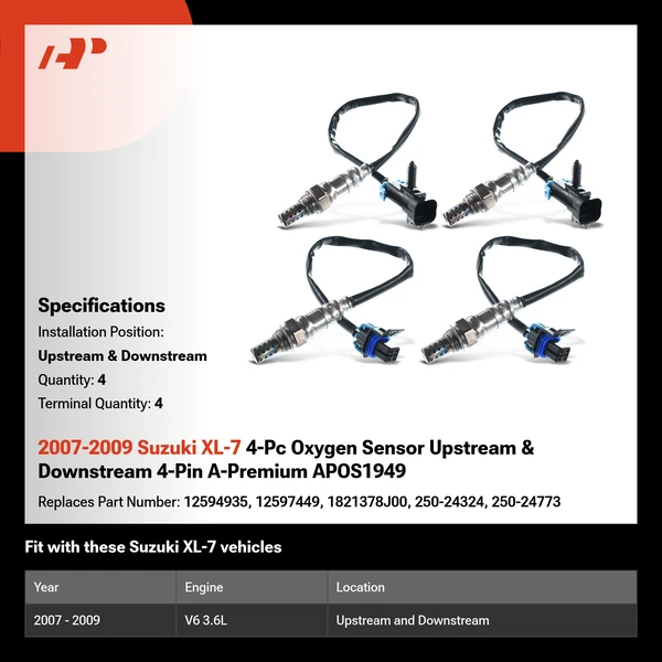 2007-2009 Suzuki XL-7 4-Pc Oxygen Sensor Upstream & Downstream 4-Pin A-Premium APOS1949