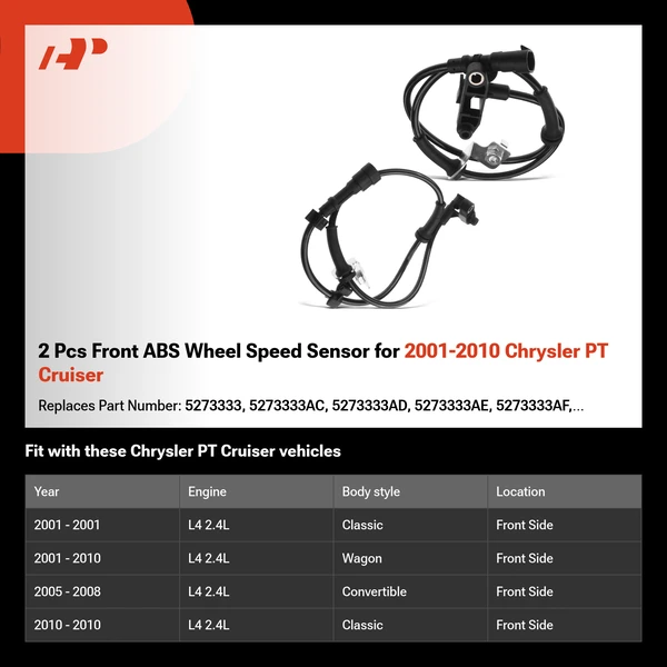 2 Pcs Front ABS Wheel Speed Sensor for 2001-2010 Chrysler PT Cruiser