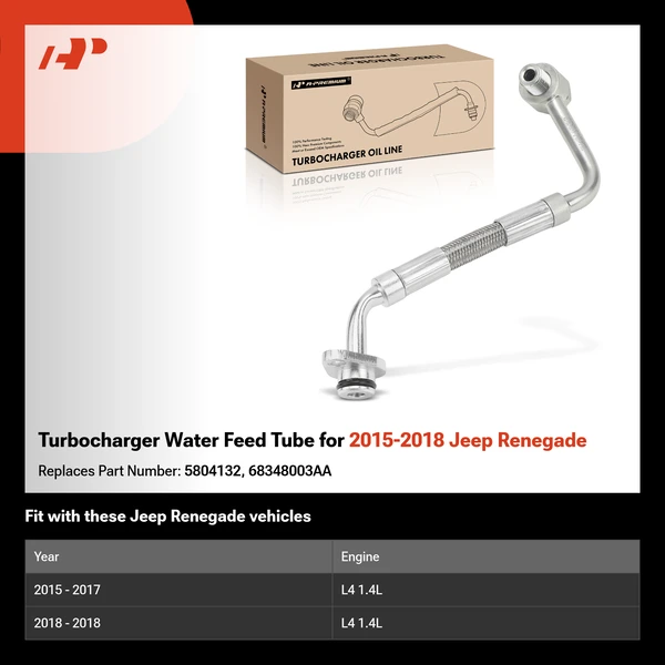 Turbocharger Water Feed Tube for 2015-2018 Jeep Renegade