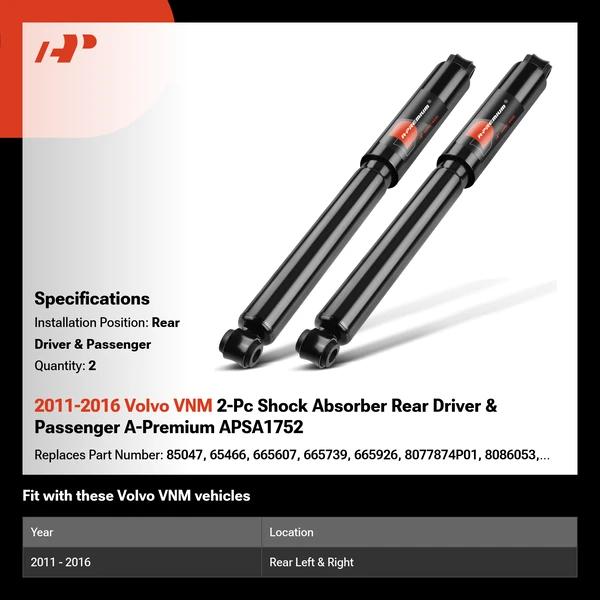 2011-2016 Volvo VNM 2-Pc Shock Absorber Rear Driver & Passenger A-Premium APSA1752