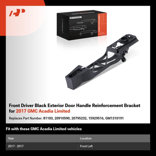 Front Driver Black Exterior Door Handle Reinforcement Bracket for 2017 GMC Acadia Limited