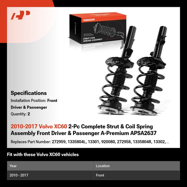 2010-2017 Volvo XC60 2-Pc Complete Strut & Coil Spring Assembly Front Driver & Passenger A-Premium APSA2637