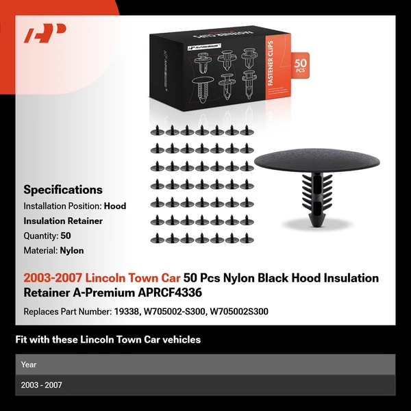 2003-2007 Lincoln Town Car 50 Pcs Nylon Black Hood Insulation Retainer A-Premium APRCF4336