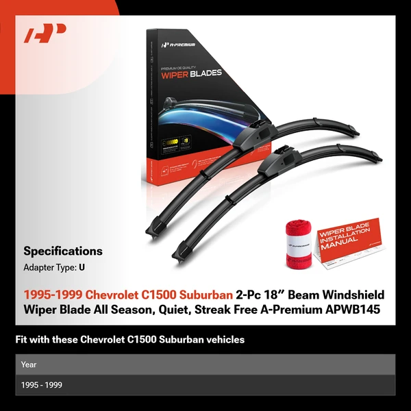 1995-1999 Chevrolet C1500 Suburban 2-Pc 18″ Beam Windshield Wiper Blade All Season, Quiet, Streak Free A-Premium APWB145