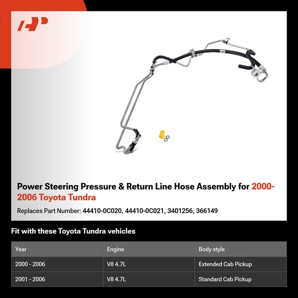 Power Steering Pressure & Return Line Hose Assembly for 2000-2006 Toyota Tundra