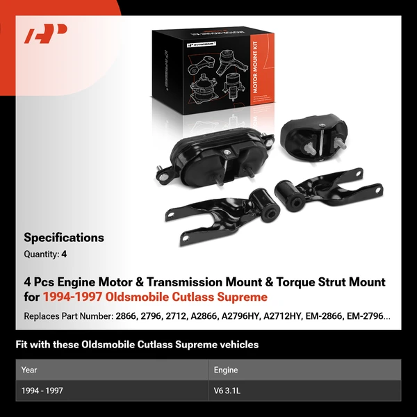 4 Pcs Engine Motor & Transmission Mount & Torque Strut Mount for 1994-1997 Oldsmobile Cutlass Supreme
