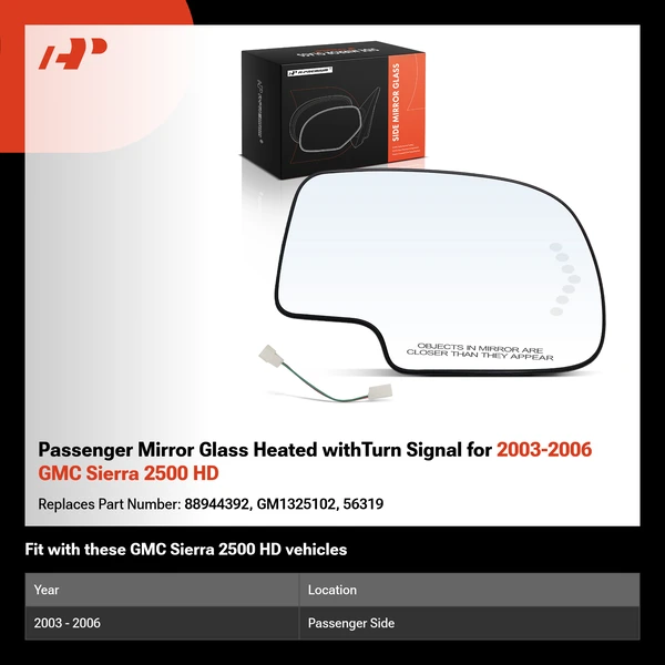 Passenger Mirror Glass Heated withTurn Signal for 2003-2006 GMC Sierra 2500 HD