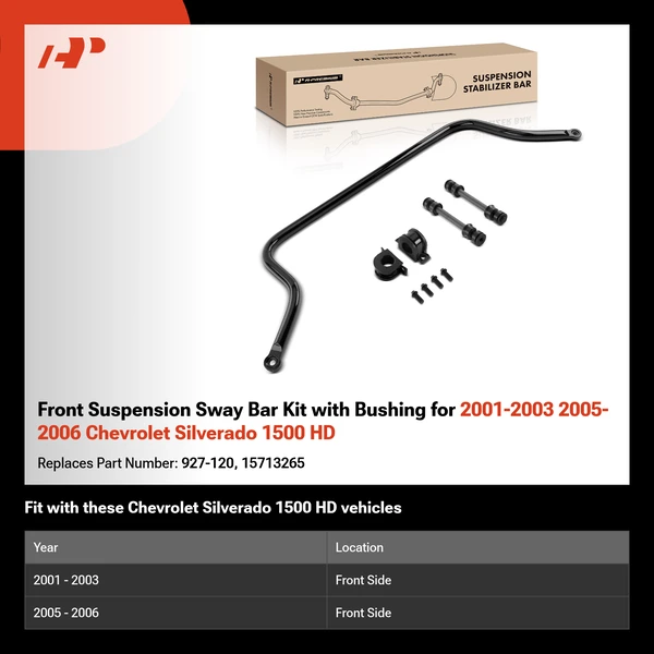 Front Suspension Sway Bar Kit with Bushing for 2001-2003 2005-2006 Chevrolet Silverado 1500 HD