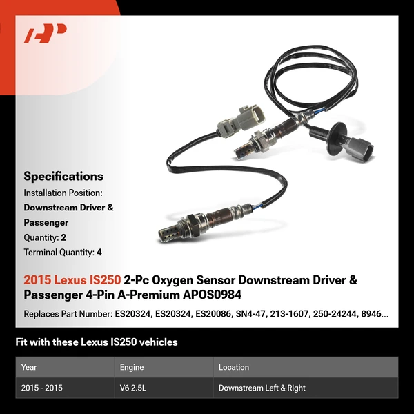 2015 Lexus IS250 2-Pc Oxygen Sensor Downstream Driver & Passenger 4-Pin A-Premium APOS0984