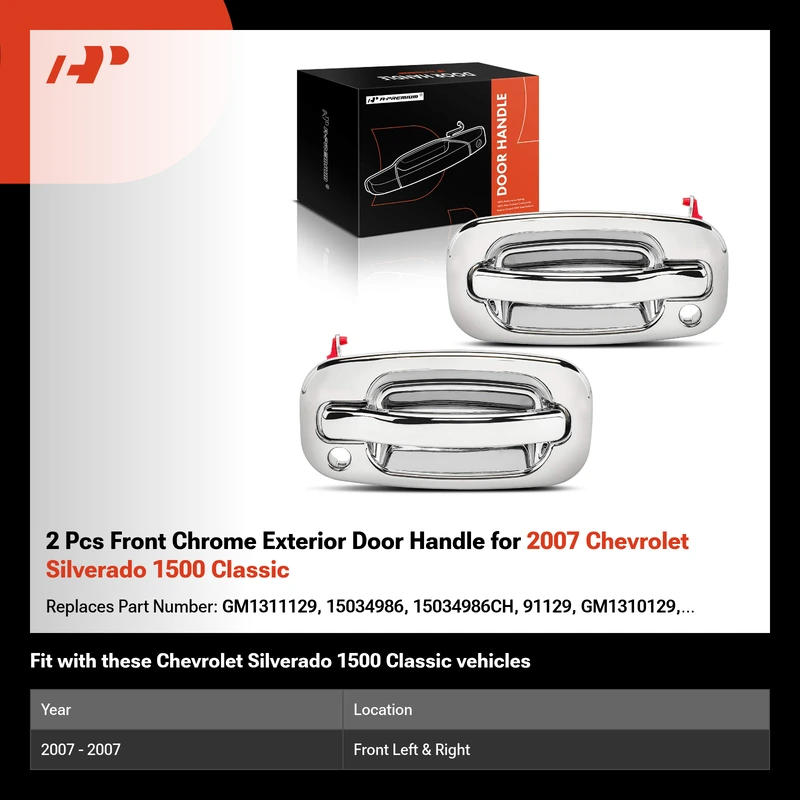2 Pcs Front Chrome Exterior Door Handle for 2007 Chevrolet Silverado 1500 Classic