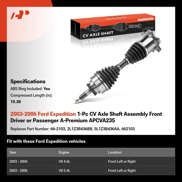 2003-2006 Ford Expedition 1-Pc CV Axle Shaft Assembly Front Driver or Passenger A-Premium APCVA235
