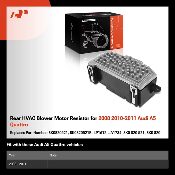 Rear HVAC Blower Motor Resistor for 2008 2010-2011 Audi A5 Quattro