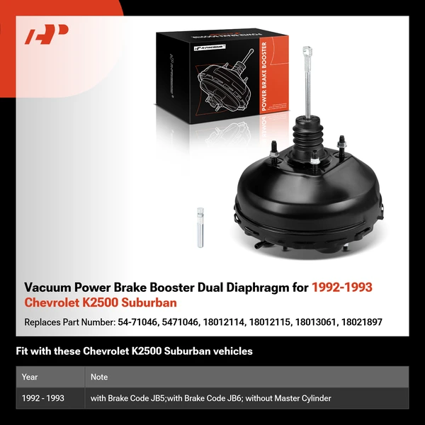 Vacuum Power Brake Booster Dual Diaphragm for 1992-1993 Chevrolet K2500 Suburban