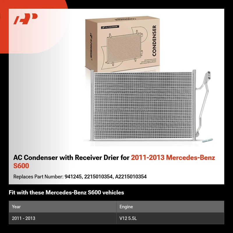 AC Condenser with Receiver Drier for 2011-2013 Mercedes-Benz S600