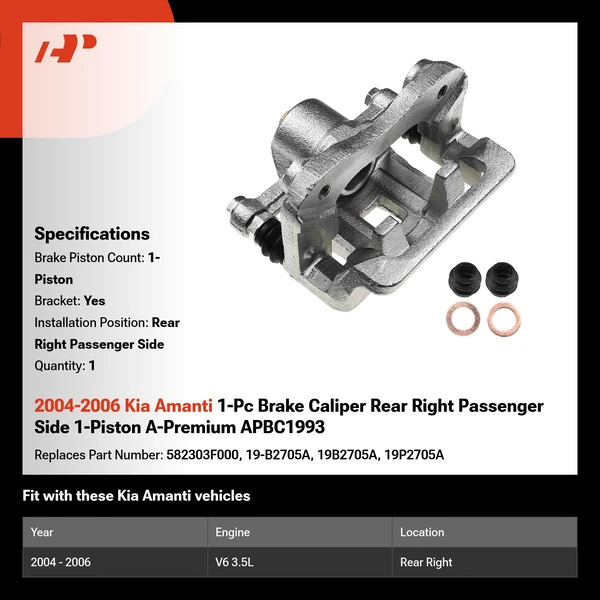 2004-2006 Kia Amanti 1-Pc Brake Caliper Rear Right Passenger Side 1-Piston A-Premium APBC1993