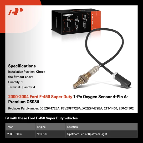2000-2004 Ford F-450 Super Duty 1-Pc Oxygen Sensor 4-Pin A-Premium OS036