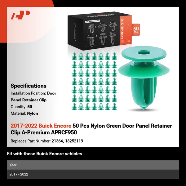 2017-2022 Buick Encore 50 Pcs Nylon Green Door Panel Retainer Clip A-Premium APRCF950
