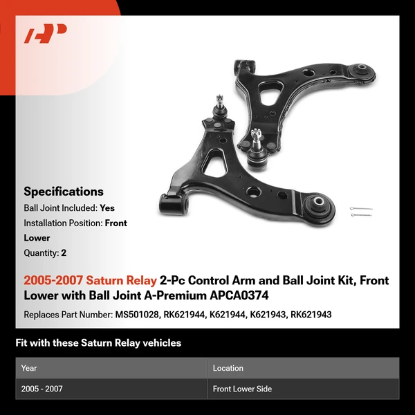 2005-2007 Saturn Relay 2-Pc Control Arm and Ball Joint Kit, Front Lower with Ball Joint A-Premium APCA0374