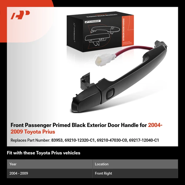 Front Passenger Primed Black Exterior Door Handle for 2004-2009 Toyota Prius