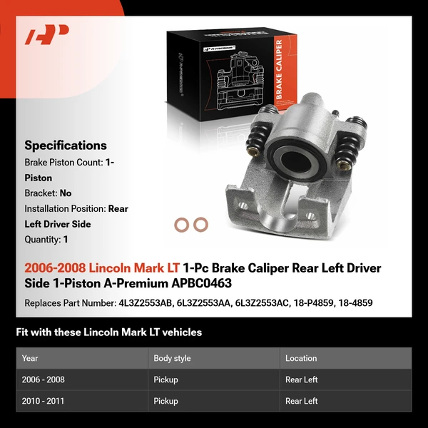 2006-2008 Lincoln Mark LT 1-Pc Brake Caliper Rear Left Driver Side 1-Piston A-Premium APBC0463