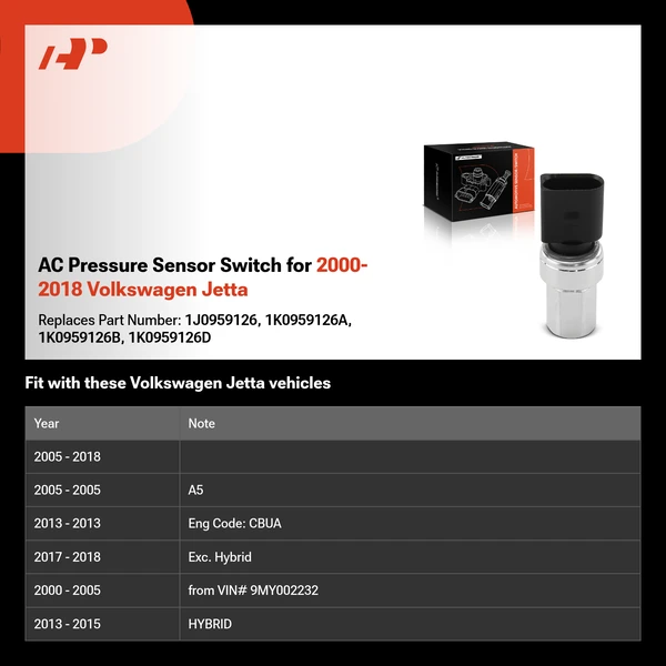 AC Pressure Sensor Switch for 2000-2018 Volkswagen Jetta