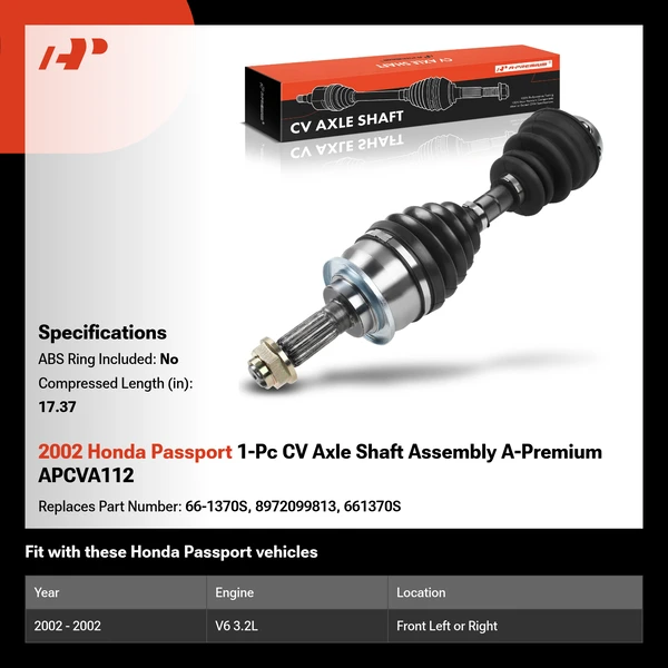 2002 Honda Passport 1-Pc CV Axle Shaft Assembly A-Premium APCVA112