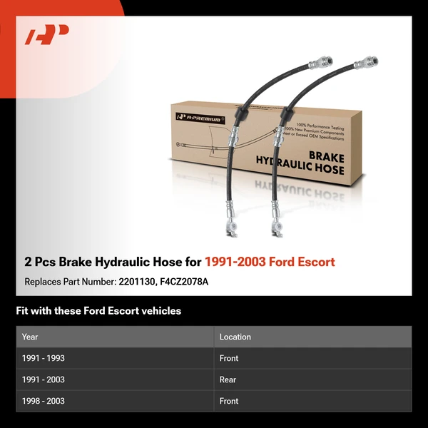 2 Pcs Brake Hydraulic Hose for 1991-2003 Ford Escort