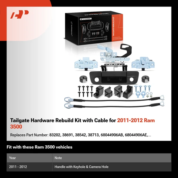 Tailgate Hardware Rebuild Kit with Cable for 2011-2012 Ram 3500