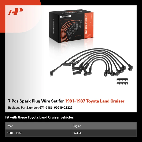 7 Pcs Spark Plug Wire Set for 1981-1987 Toyota Land Cruiser